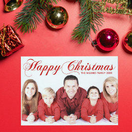 Happy Christmas Red Elegant Cursive Script Foto Feiertagskarte