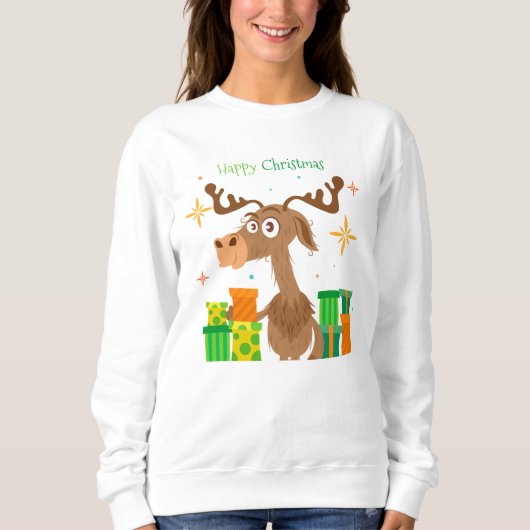 Happy Christmas Rentier Cartoon | Urlaub Sweatshirt (Vorderseite)