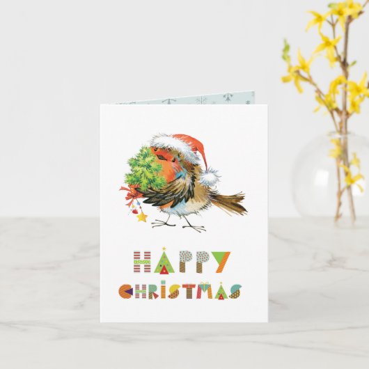 Happy Christmas Robin Karte (Gelbe Blume)