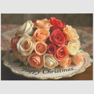 Happy Christmas Rose Flowers Bouquet Decoupage  Seidenpapier