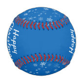 Happy Christmas Script Blue Snowflake Muster Baseball (Rückseite)