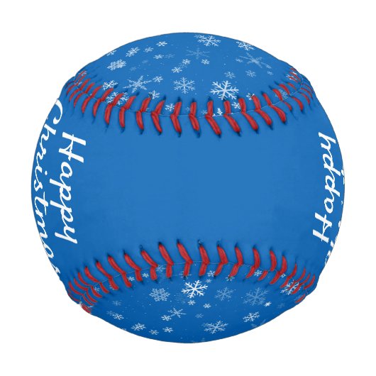 Happy Christmas Script Blue Snowflake Muster Baseball (Rückseite)