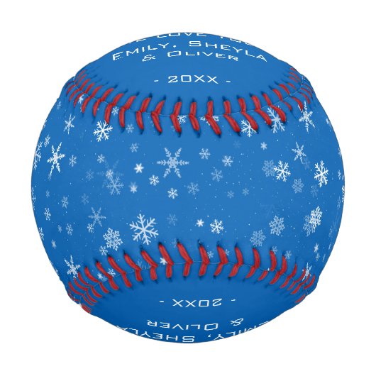 Happy Christmas Script Blue Snowflake Muster Baseball (Vorderseite)