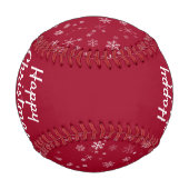 Happy Christmas Script Red Snowflake Pattern Baseball (Rückseite)