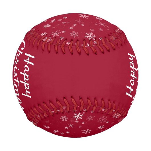 Happy Christmas Script Red Snowflake Pattern Baseball (Rückseite)