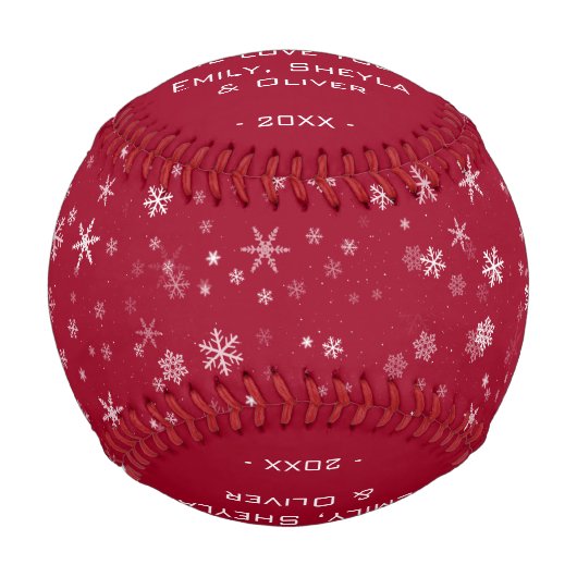 Happy Christmas Script Red Snowflake Pattern Baseball (Vorderseite)