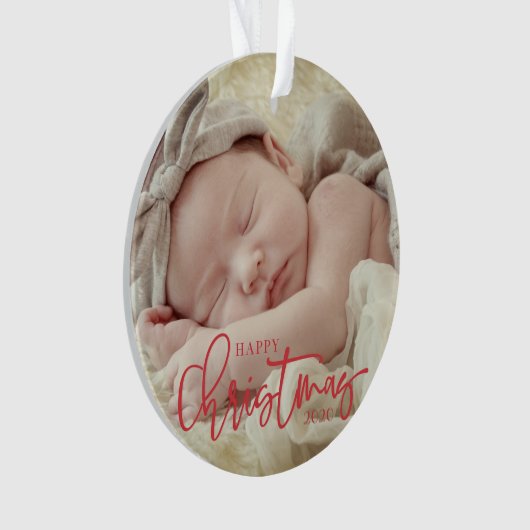 Happy Christmas Simple Script Custom Baby Foto Ornament (Vorderseite)