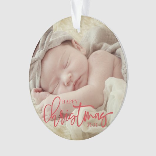 Happy Christmas Simple Script Custom Baby Foto Ornament (Vorderseite)