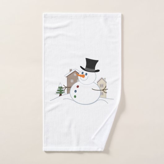 Happy Christmas Snowman Illustration Badhandtuch Set (Handtuch)