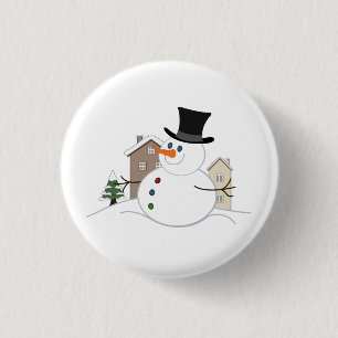 Happy Christmas Snowman Illustration Button