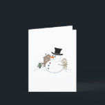 Happy Christmas Snowman Illustration Feiertagskarte<br><div class="desc">Illustration eines Weihnachtsschneemanns im Stil eines Cartoon in einer Schneeszene mit schneebedeckten Häusern und einem Baum im Hintergrund auf der Vorderseite und einer kleinen Version im Inneren mit den Worten "Frohe Weihnachten!".</div>