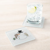 Happy Christmas Snowman Illustration Glasuntersetzer (Schrägansicht)