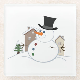 Happy Christmas Snowman Illustration Glasuntersetzer