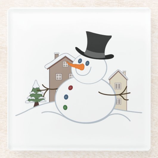 Happy Christmas Snowman Illustration Glasuntersetzer (Vorderseite)