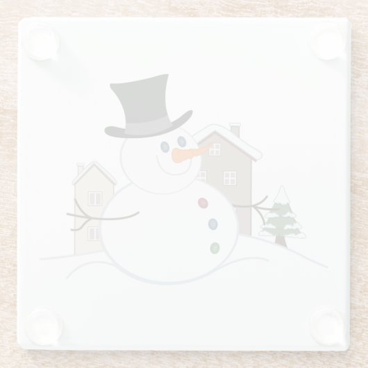 Happy Christmas Snowman Illustration Glasuntersetzer (Rückseite)
