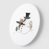 Happy Christmas Snowman Illustration Große Wanduhr (Winkel)