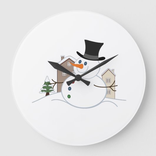 Happy Christmas Snowman Illustration Große Wanduhr (Vorderseite)
