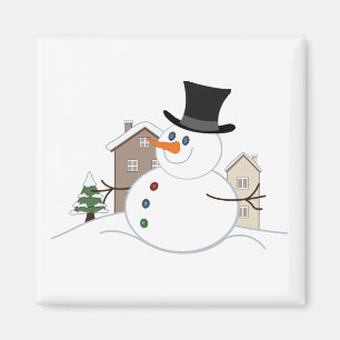 Happy Christmas Snowman Illustration Magnet