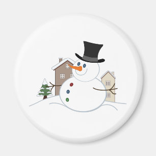 Happy Christmas Snowman Illustration Magnet