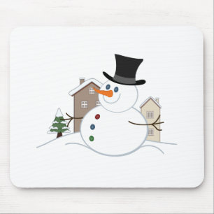 Happy Christmas Snowman Illustration Mousepad