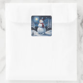 Happy christmas snowman quadratischer aufkleber (Tasche)