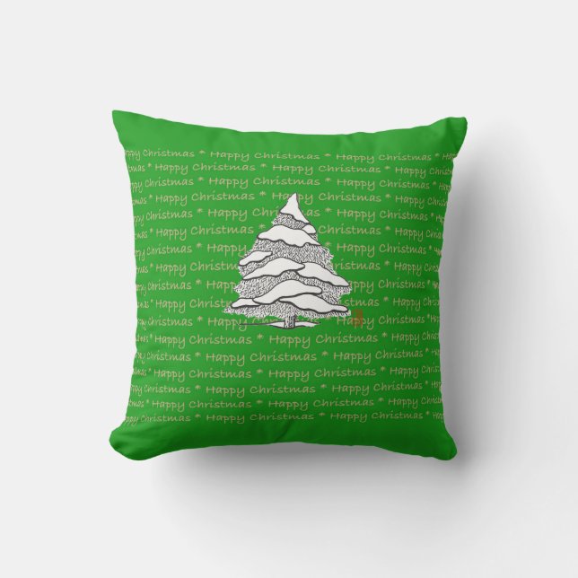 Happy Christmas Snowy Evergreen 16x16 Throw Kissen (Vorderseite)