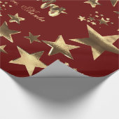 Happy Christmas Stars Red Gold Elegantes Skript Geschenkpapier (Ecke)