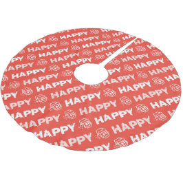 HAPPY Christmas Tree Skirt Polyester Weihnachtsbaumdecke