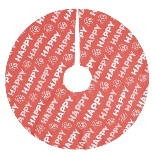 HAPPY Christmas Tree Skirt Polyester Weihnachtsbaumdecke (Vorderseite)