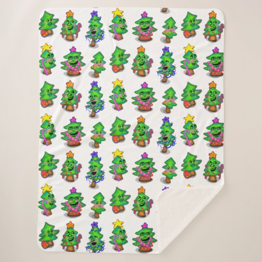 Happy Christmas Trees Print Sherpadecke (Vorderseite)