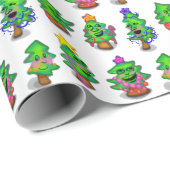 Happy Christmas Trees Print Wrapping Paper Geschenkpapier (Rolleneckpunkt)