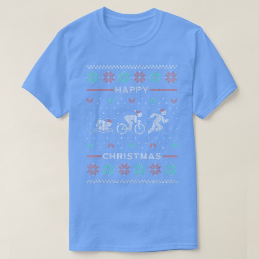 Happy Christmas Triathlon Ugly Sweater Triathlete T-Shirt (Design vorne)