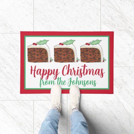 Happy Christmas UK British Cake Slice Festive Fußmatte (Indoor)