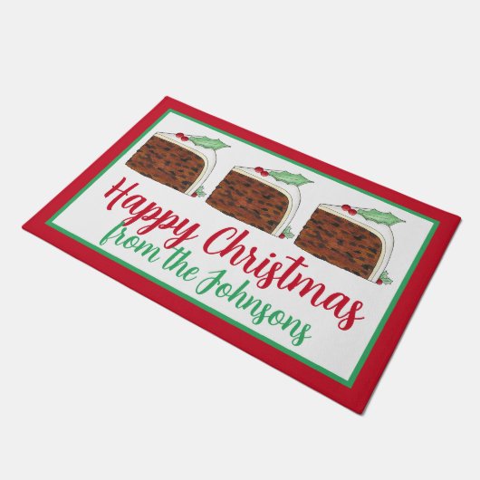 Happy Christmas UK British Cake Slice Festive Fußmatte (Schrägansicht)
