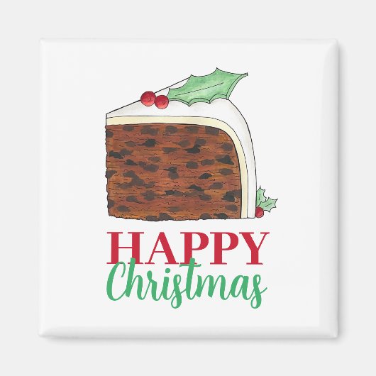 Happy Christmas UK British Cake Slice Festive Magnet (Vorne)