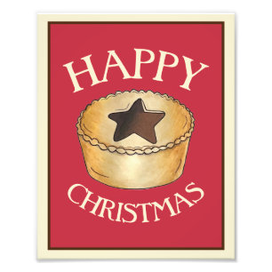 Happy Christmas UK British Mince Pie Illustration Fotodruck