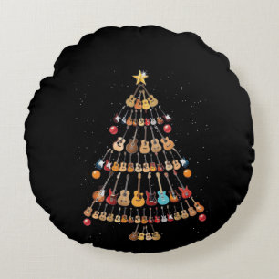 Happy Christmas Ukulele Instrument Weihnachtsbaum Rundes Kissen