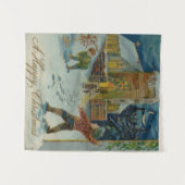 Happy Christmas - Vintage snowball fight postcard Wandteppich (Vorderseite (Horizontal))