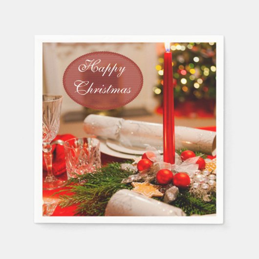 "Happy Christmas" Weihnachten Cracker & Candles Serviette (Vorderseite)
