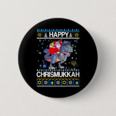 Happy Christmukah Santa Riding Dinasour Happy Button (Vorderseite)