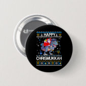 Happy Christmukah Santa Riding Dinasour Happy Button (Vorne & Hinten)