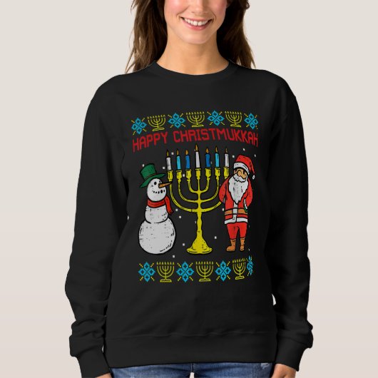Happy Christmukkah Christmas Ugly Hanukkah Pajamas Sweatshirt (Vorderseite)