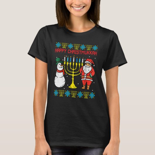 Happy Christmukkah Christmas Ugly Hanukkah Pajamas T-Shirt (Vorderseite)