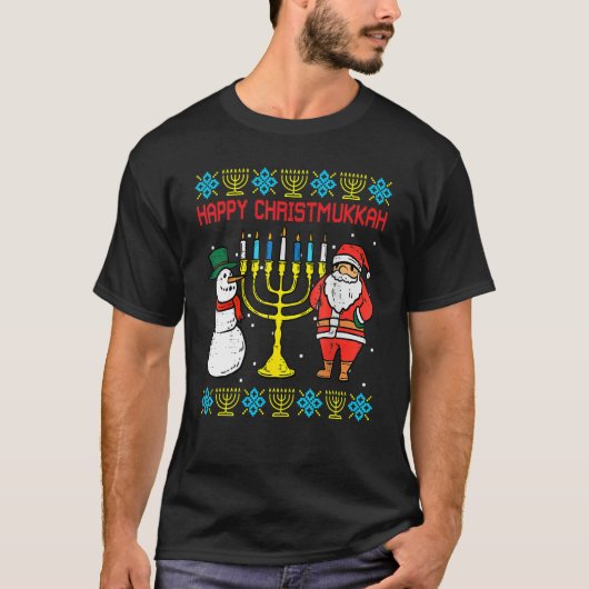 Happy Christmukkah Christmas Ugly Hanukkah Pajamas T-Shirt (Vorderseite)