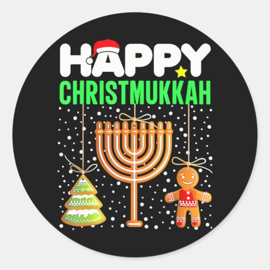 Happy Christmukkah jüdische Weihnachtszeit Hanukka Runder Aufkleber (Vorderseite)