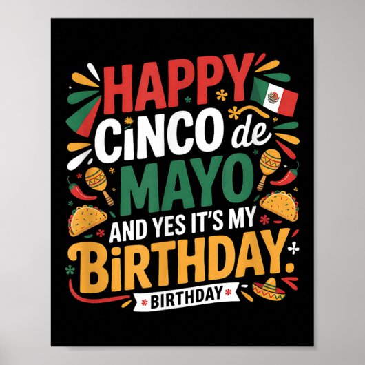 Happy Cinco De Mayo Birthday Tacos Kinder Männer F Poster (Vorne)