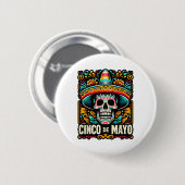 Happy Cinco De Mayo Skeleton Skull Sombrero Mexica Button (Vorne & Hinten)