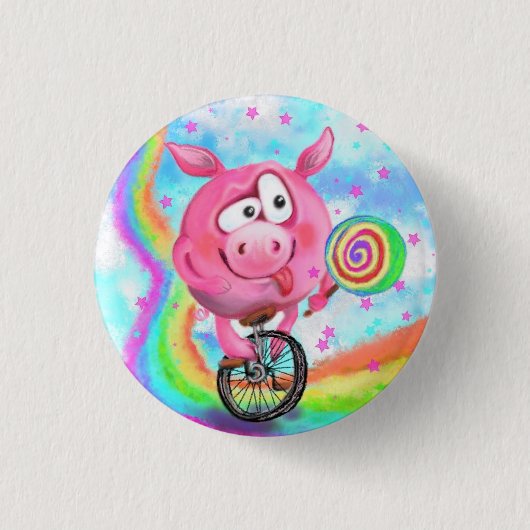 Happy Circus Acrobat Piggy Cyclist Button (Vorderseite)