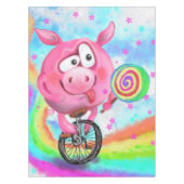Happy Circus Acrobat Piggy Cyclist Licks Lollipop Tischdecke (Vorderseite)