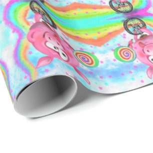 Happy Circus Acrobat Piggy Cyclist Wrapping Paper Geschenkpapier